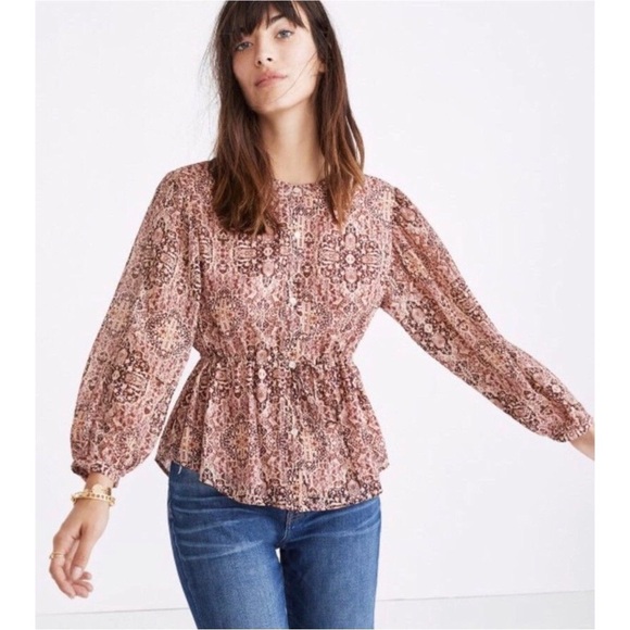 NWT MADEWELL Drawstring Top in Kaleidoscope Print Size XS - Picture 2 of 10